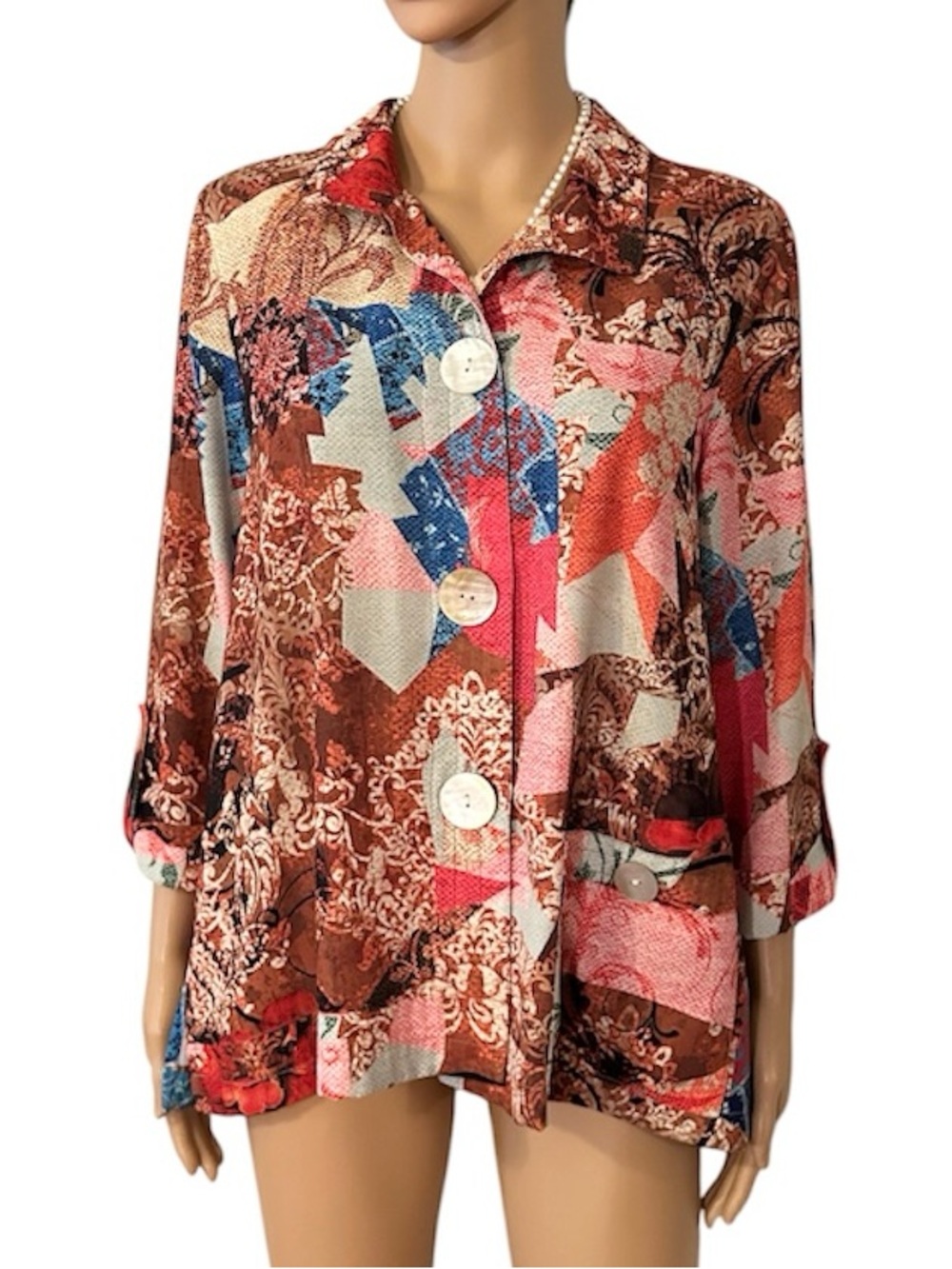 Ali Miles Women’s Size Small Multicolor Shell Button up Long Sleeve Blouse Top